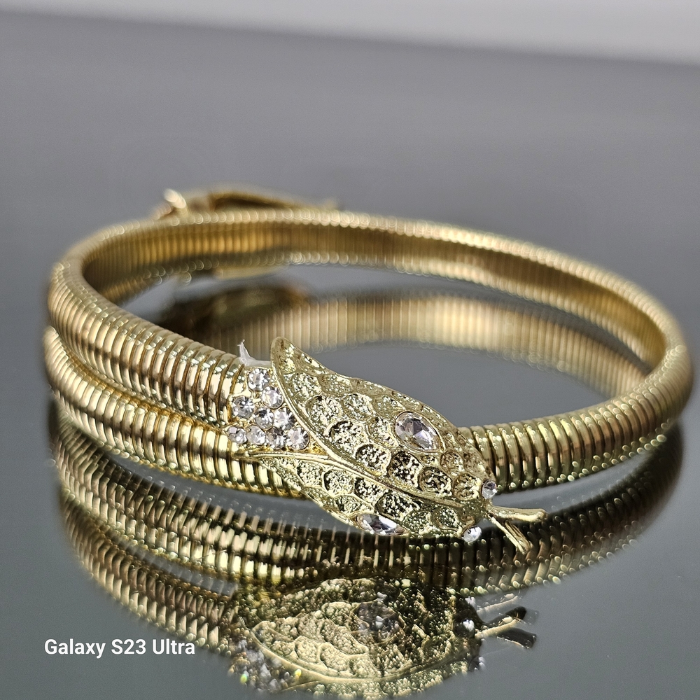Gold Snake Necklace Crystal Rhinestone Serpent Pendant Statement Jewelry